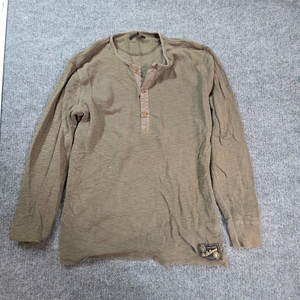 Frye Shirt Mens Small Green Thermal Henley Long Sleeve Knit Top Logo Patch